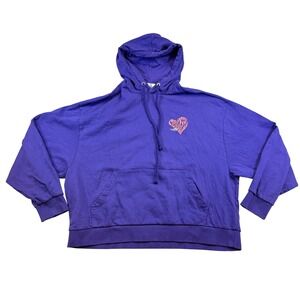 Collusion Purple Heart‎ Graphic Hoodie Oversized Cotton Pullover Streetwear L